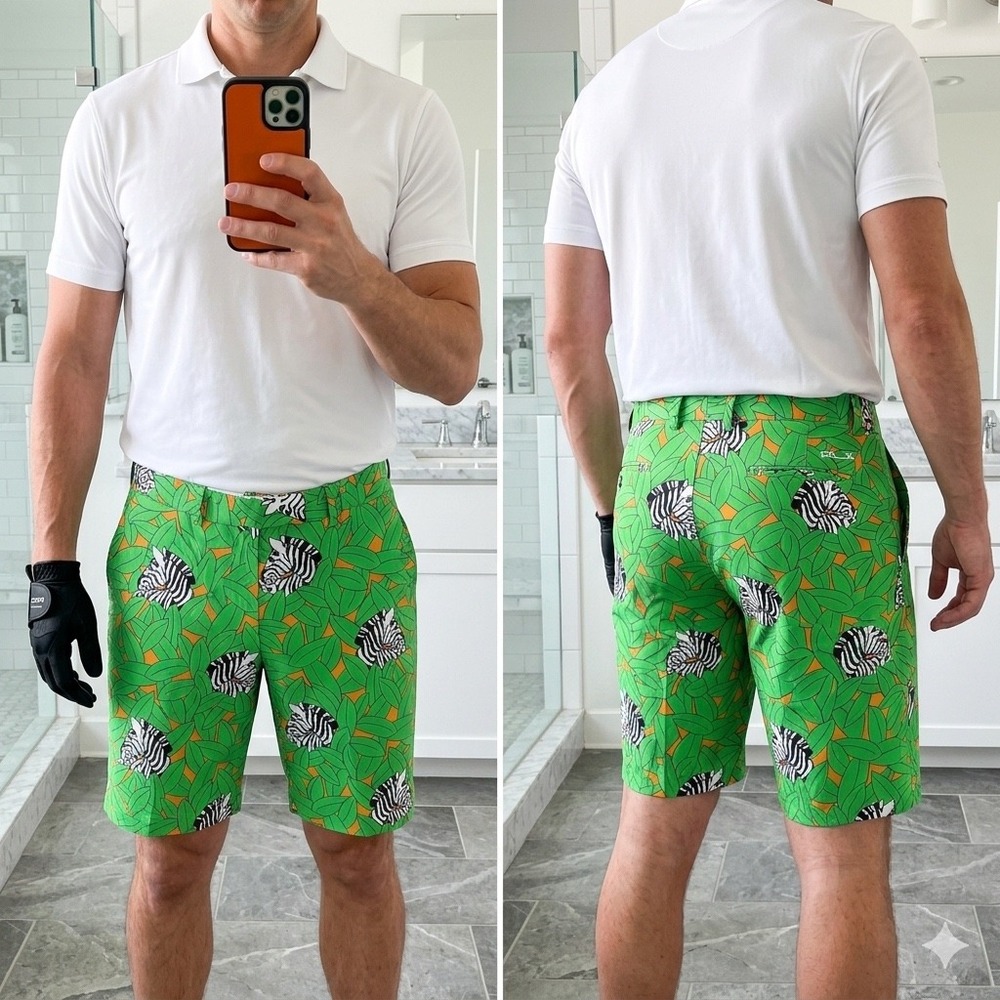 NWT RLX Ralph Lauren Golf Shorts Mens 32 Green Zebra Print Performance Chino